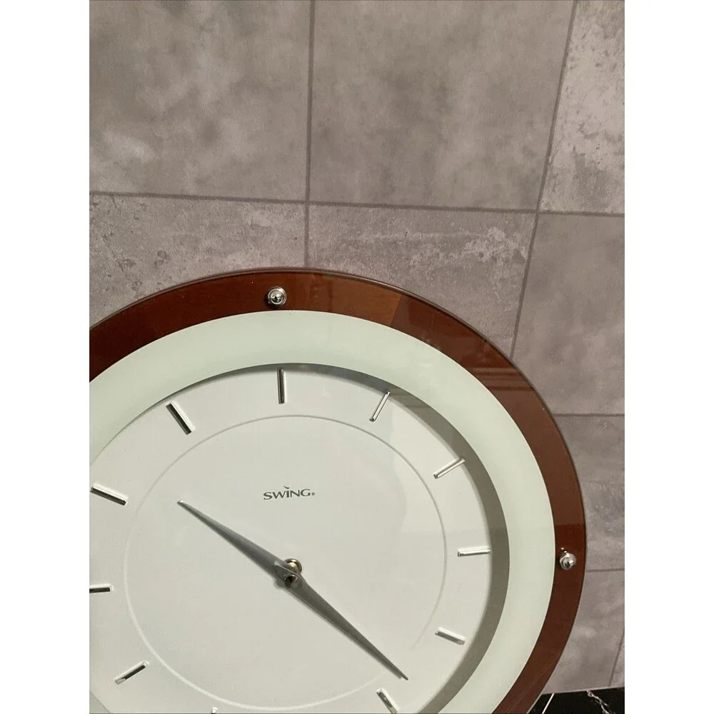 Swing Wall Clock Echo Walnut MCM Style Wood Frame.EUC